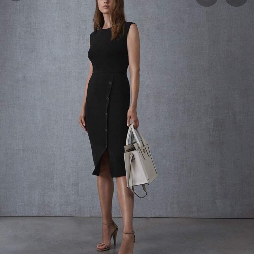 Reiss Sasha Button Detail Stretch Knit Midi Dress